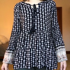 Navy Blue Flowy Boho Top